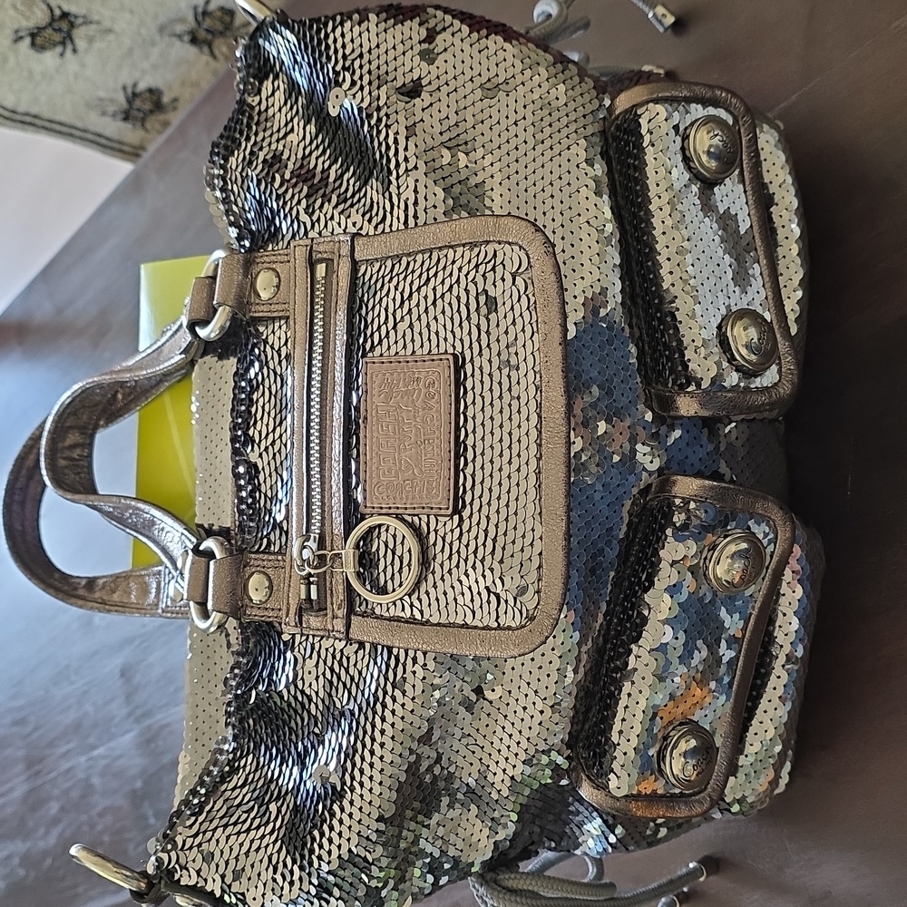 Coach Poppy Disco Silver Sequin Shoulder Bag